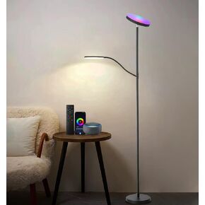Floor Lamp , Dimmable RGB Floor Lamp,24W/2000LM Main Light and 10W/350LM Side Reading Lamp, Adjustable 3 Colors 2700K/4000K/6500K Tall Lamp with Remote & Touch &APP Control for Living Room Bedroom