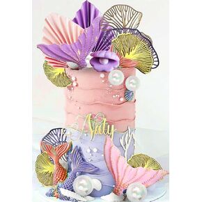 JeVenis Little Mermaid Cake Topper - Under the Sea Decoration With Seashell and Mermaid Tail for Party Supplies