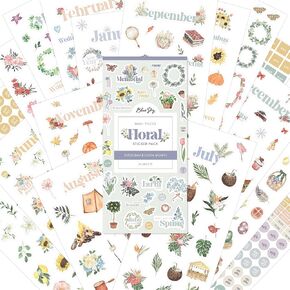 Blue Sky Sticker Book ، ملصقات مخططة يوميًا وشهريًا ، غير مؤرخة ، ملتصقة بالبنجي ، 1460+ ملصقات للمجلات والتقويمات (الأزهار ، 4.5 "× 9")