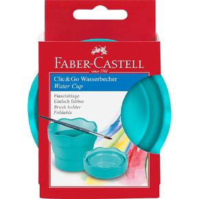 Faber -Castell Clic & Go Portable Paint Water Cup مع حامل الفرشاة ، الفيروز - كوب شطف فرشاة الطلاء القابل للطي ، إكسسوارات الطلاء الصديقة للسفر ، عدد واحد (حزمة 1)