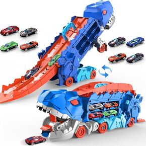 تتحول لعبة City Dinosaur Ultimate Hauler Track للأولاد ، إلى Doding Dinosaur مع مسار السباق في Ultimate Transporter Hauler Districs Toys Fail