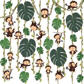 CTOSREE 49 PCS Jungle Party Decorations Safari Jungle Classroom Border Borlap Leaf Ribbon Tropical Palm Leaves Monkey Cutout