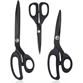 Jasni Scissors Set of 3 black titanium non stick blade anti rust Ergonomic Lightweight Soft Rubber Grip tailor scissors office student scissors for School, Office and Family Daily Use 10''/9''/6.5"