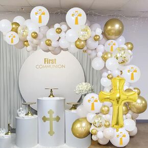 First Communion Decorations 115 Pcs Balloons Kit - First Communion Balloons Arch for Baptism & Christening Party Supplies