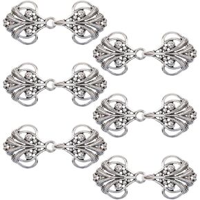 WANDIC Retro Cloak Clasp Fasteners, 6 Pairs Chinese Style Buttons Closure Vintage Sewing for Cheongsam Outfit Decoration,Silver