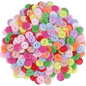 Yaka 300PCS متعدد الألوان 3/5inch (15 مم) أزرار خبز الراتنجات الراتنجات مستديرة الشكل 2 أزرار حرفية للخياطة ومراقبة DIY (3/5 بوصة حزمة من 300pcs)