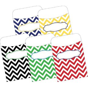 Barker Creek Peel & Stick Library Pockets, Beautiful Chevron, 5 Colors, Great for Holding Library, Index, and Flash Cards, Hall Passes, Recipes, and More! 3-1/2" x 5-1/8", 30 per Pkg (1231)
