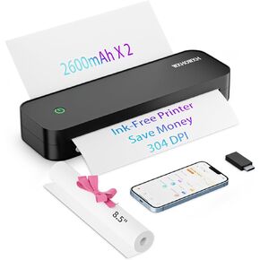 الطابعات المحمولة اللاسلكية للسفر ، طابعة Bluetooth Inkless Mini متوافقة مع Android و iOS و Lapop ، ودعم خطاب 8.5 "× 11" أمريكي ، وطابعة سفر متنقل صغيرة محمولة للمنزل (أسود)