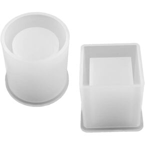 NUOBESTY Clear Resin Epoxy 2pcs Planter Pot Mold DIY Flower Pot Molds Pen Holder Molds Cube and Cylinder Silicone Molds Chocolate Molds