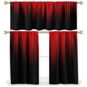 AAtter Red and Black Kitchen Curtain Valance and Tiers Set 3 Piece Burgundy Ombre Abstract Gothic Striped Rod Pocket Small Short Living Room Bedroom Bathroom Window Curtains 52x18 inch + 26x36 inch*2