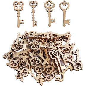 Comidox 40pcs زخرفة خشبية مختلطة نمط مفتاح القصاصات الخشبية شرائح الخشب الملحقات DIY الحرف الديكور المنزل