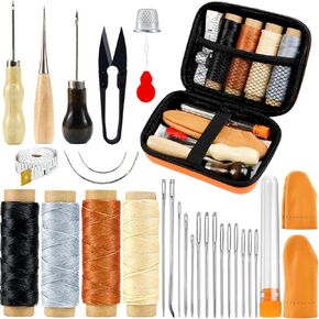PLANTIONAL Ultimate Leather Craft & Repair Kit: Professional Sewing Tools with Waxed Threads, Awls, Needles, and Accessories for Leather, Upholstery, and DIY Projects