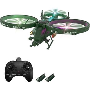 GoolRC RC Plane and Drone, 6 Channel Remote Control Airplane, 6 Axis Gyro Helicopter, 2.4GHz RC Aircraft Fighter with 3D Flips, Circle Flight, Headless Mode, Auto Hover, LED Lights and 2 Batteries