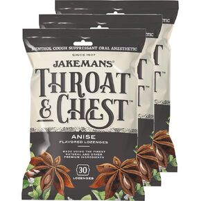 Jakemans Anise Throat & Chest Lozenges Cough Drops – Cough, Sore Throat and Seasonal Distress Soothing Relief – Liquid Drop Shape – 30 Lozenges (3 Pack)
