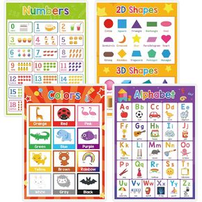 Zwttey 4pcs/مجموعة تعليمية ملصق تعليمي للأرقام/الأشكال/الألوان/الأبجدية ، تعليم الزخرفة في الفصل الدراسي ، الأطفال الصغار الذين يتعلمون بطاقات وميض ، لوازم رياض الأطفال A4 الحجم 11.22x8.26 بوصة