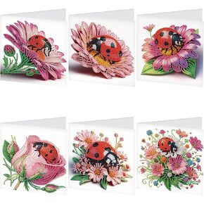 Jishshay 6 PCS Diamond Art Cards Diamond Art Retaing Cards Diamond Painting Carding Cards Miamond Painting Cards Birthday Birthday Kits Blank Cards for Holiday Birthday with Envelope Flower