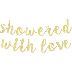Lingteer تمطر مع Love Gold Glitter Bunting Banner مثالية لعلامة ديكورات Backdrop Backdrop Decorts.