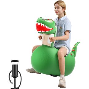 QPAU Inflatable Bouncy Dinosaur Toys 2 PCS with Hand Pump, Heavy Duty Giant Bouncy Pal, 220lbs Load Capacity, Ride On Bouncy Animal Hopper Toy, Indoor Outdoor Bouncers for Kids Girls Boys Ages 5+