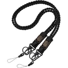 Heavy Duty Key Lanyard w/Cool USA Flag for Keys/Mens, Durable Braided Paracord Lanyard for Id Badges/Whistle/Camera, Rope Keychain Necklace Strap Camping/Hiking/Fishing/Cycling, Black&Blue