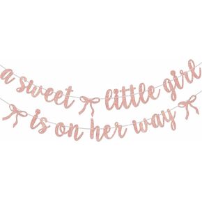 A Sweet Little Girl is on her Way Banner Pink Bow Baby Shower Decorations for Girl Pink Bow Party Decorations Coquette Party Supplies Rose Gold