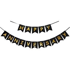 Happy Anniversary Banner - White Wedding Party Sign Decorations, Ceremony Banner