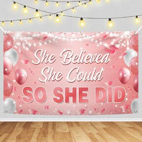 YQUQWN, She Believed She Could So She Did Banner Rose Gold - 72×44 Inch, She Believed She Could So She Did Graduation 2025 Banner, Graduation Banner, Graduation Party Decorations 2025