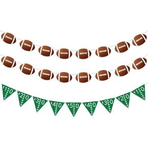 3Pcs Football Decorations - Hanging Football Decor & Banner for Sports Theme Party Favors