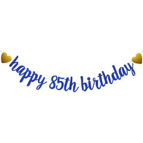 SUNbetterland Blue glitter Happy 85th Birthday Banner, Pre-Strung,Man's 85th Birthday Party Decorations Supplies, Happy 85th Birthday