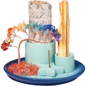 Multifunction Incense and Candle Holde, Crystal Tree Palo Santo Burning Sage Burner, Smudge Bowl Ash Catcher, Coffee Table Centerpiece Decor for Living Room, Women Gifts for Christmas