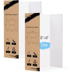 HAUTOCO 36'' x 48'' Trifold Poster Board 2 Pack Large Tri Fold Project Boards White Corrugated Presentation Cardboard for Science Fairs, School Projects, Event Displays, Business
