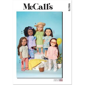 قمم McCall ، والفساتين ، واللباس ، والسراويل القصيرة ، وغطاء ملابس الملابس ، رمز التصميم M8378 ، مقابل 18 "دمى ، متعددة الألوان