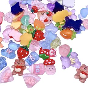 50 PCS Slime Charms Cute Set, Kawaii Charms Bulk for Slime Assorted Candy Sweets Flat Back Resin for DIY Craft Making and Ornament Scrapbooking (50 Translucent Set)