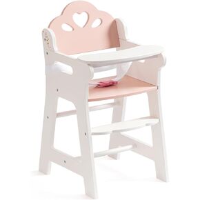ROBOTIME Baby Doll High Chair, Pretend Play High Chair with Safety Belt and Footrest, Wooden Baby Doll Accessories, Doll Furniture Fits 18-20 Inch Dolls, Gift for Ages 3+ (White)