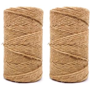 حبل الجوت 328 قدمًا 3ply سلسلة سميكة حبل خيوط بنية سميكة لمواصلة خدش القط ، غلاف الهدايا ، البستنة ، الحرف اليدوية ، الأسرة ، الديكور عيد الميلاد ، ديكور المنزل (2 عبوة)