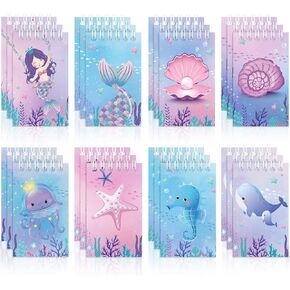 24 PCS Mini Mermaid Notebooks Mermaid Party Favors Mini Spiral Notepads Sea Ocean تحت عنوان لوازم عيد ميلاد Piñata Follers School School Gifts