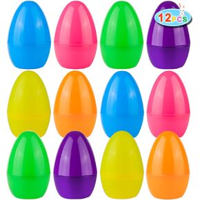 12PCS Jumbo Plastic Easter Eggs 6" Fillable Empty Bright Colors Large Easter Eggs Perfect for Easter Basket Stuffers Surprise Eggs Easter Hunt Theme Party Favors (6 Assorted Colors)