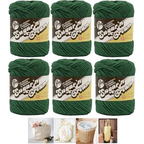 BULK BUY: Lily Sugar'n Cream Yarn 100 ٪ من القطن الصلبة و OMBRES (6 حزمة) متوسطة #4 الصوفية بالإضافة إلى 4 أنماط زنبق (Pine Pine Green 00016)