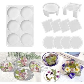 RESINWORLD 10 pcs Silicone Coaster Molds with Storage Box Mold + 6-Cavity Deep Round Coaster Mold