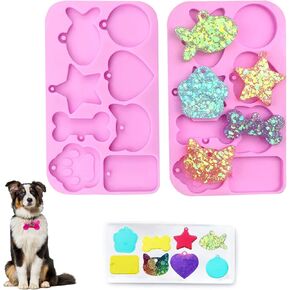 Pet Tag Resin Molds - 8 Cavity Pet Collar Tags Silicone Molds, Pet Keychain Resin Molds for Dog Cat, Great for Making DIY Crafts Tag Charm Pendant (2PCS)