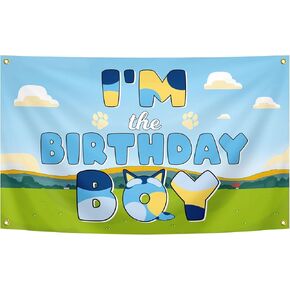 Happy Birthday Banner Blue 3x5 Feet Cute Cartoon Occasion Birthday Banner Party Decoration