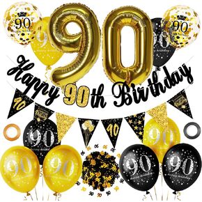 زخارف حفلة عيد ميلاد 60 للرجال النساء الأسود والذهبي ، الذهب الأسود عيد ميلاد سعيد لافتة لافت