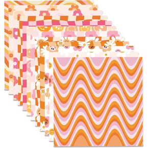 24 Sheets Boho Little Orange Daisy Pattern Paper 12" x 12" Retro Groovy Scrapbook Paper Pad Double-Sided Boho Daisy Face Patterned Decorative Craft Paper Groovy Hippie Flower Pattern Paper Boho Decor
