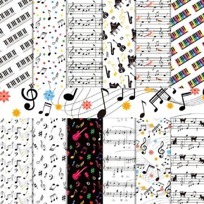 24 Sheets Music Notes Scrapbook Paper Pad - Double-Sided Musical Theme Craft Paper for Card Making, Scrapbooking, DIY Albums, Origami (12 Designs, 11.8"x11.8")