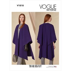 Vogue Misses' Loose-Fitting Unlined Cape Sewing Pattern Kit, Code V1818, Sizes XS-S-M-L-XL-XXL, Multicolor