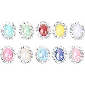 أزرار بيرل بلورات 10pcs زينة راينستون زخارف بيضاوية زر مسطحة لسكاردوبوكينغ الحرف اليدوية (الذهب)