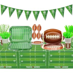 Football Theme Party Supplies - Including Plates, Cups, Napkins, Tableware, Banners for Birthday Party Game Day Tailgate Football Birthday Decorations, Sever 20