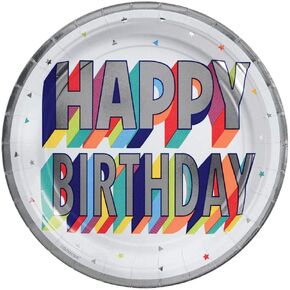 Amscan Round Paper Plates, 9" (Pack of 8) - Dazzling Multicolor Paper Plates for Unforgettable Celebrations, Here's To Your Birthday