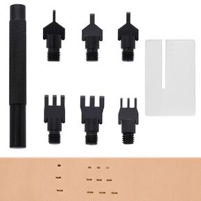 8 Pcs Leather Lacing Stitching Chisels Kit with Leather Stitching Aid Plate, Replaceable 1.5/2.3/3.1mm 1/3 Prong Leather Craft Tool Hole Punch, Leather Prong Punch Tool for Leather Craft