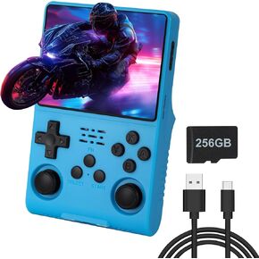 R40S Pro Game Game Console ، أكثر من 30،000 لعبة مثبتة مسبقًا ، وأكثر من 20 نظام محاكي Retro و 3.5 بوصة IPS شاشة عالية الدقة HD ， 256 جيجابايت (أزرق)