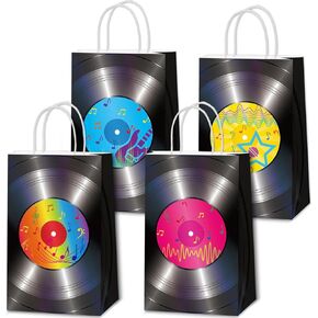 Chunnin 12pcs 1950's Rock Music Paper Gift Decorations Retro Records Retro Records Paper Goadies حقائب العودة إلى حقائب الهدايا الخمسين لحفل الذكرى السنوية لعيد ميلاد الموسيقى